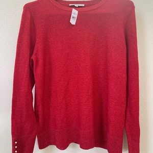 New loft red sweater with pearl detail